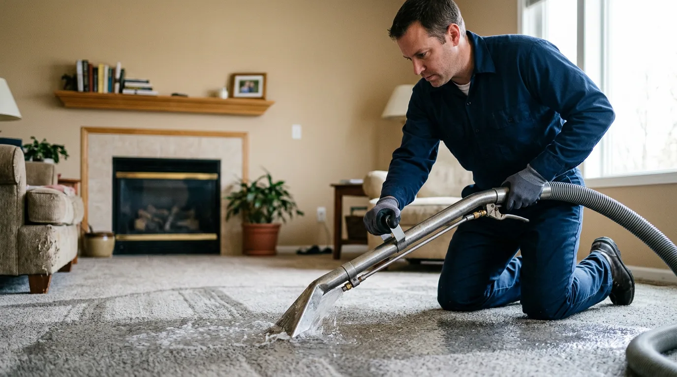 Water damage restoration technician working near Cornell, IL